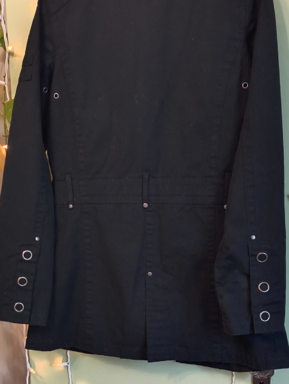Women's Coffee Shop Red Mid Length Black Snap Button Mockneck Coat S - Picture 15 of 17